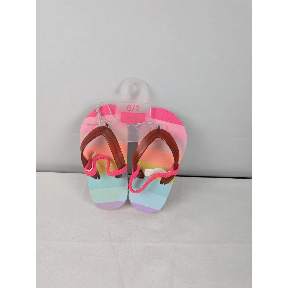 The Children's Place Kids Flip Flops‎ Sandals Size 6 7 Rainbow Striped Pink
